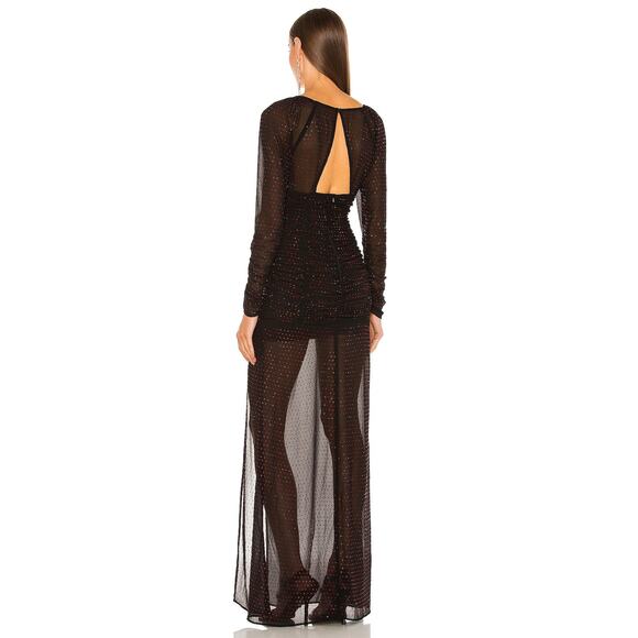 Dundas x Revolve Stardust Ruched Maxi Dress Long Sleeve Side Slit Black Ruby XL - Picture 3 of 14